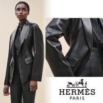 25新作 HERMES ジャケット ブラック ラムスキン レディース