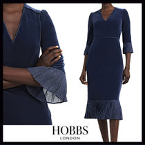 上質【Hobbs London】Mary ベルベット Vネック フリル ドレス 青