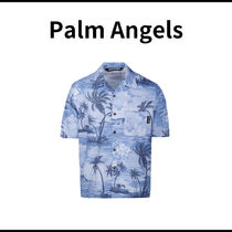 Palm Angels ブルーコットン サンセット ボウリングシャツ