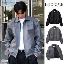 【LOOKPLE】Crack Two Way Semi Over Leather Jacket ★2color