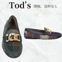 TOD'S チェックフランネル＆レザー ローファー