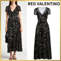 【RED VALENTINO】バイカラー フレアワンピース メタリック加工