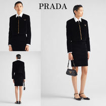 レディース新作*PRADA*ベルベットジャケット ブラック 胸ロゴ付