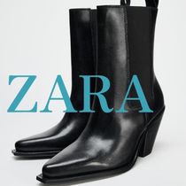 【ZARA】カウボーイ風レザーアンクルブーツ 1123/410