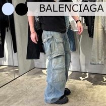 【BALENCIAGA】ワイド レッグ ロゴ ダメージ カーゴ パンツ