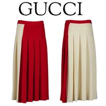 セール【GUCCI】ウール☆バイカラー プリーツ ミッドスカート