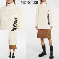 *MONCLER* ウールミックスセーター ハイネック ロゴ ホワイト