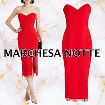 【MARCHESA NOTTE】クレープ ミディワンピース ストラップレス