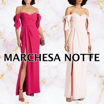 【MARCHESA NOTTE】クレープ ドレス オフショルダー リボン付き