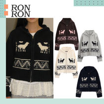 RONRON ♥ALPACA JACQUARD HOOD ZIP-UP KNIT