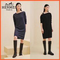 【洗練されたデザイン】HERMES　Asymmetric cashmere dress