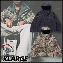 XLARGE ラグラン袖 フード付き パファージャケット カモ/黒無地