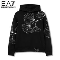 【EMPORIO ARMANI】 Men's Big Leaf Print Hoodie: ★ Black