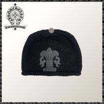 CHROME HEARTS◆フレアレザーパッチ カシミア ビーニー ブラック