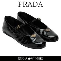 関税込★VIP価格【PRADA】ロゴ付きパテントレザーバレリーナ