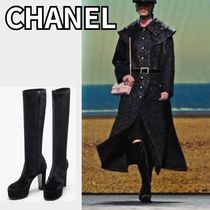 《24K》CHANEL ロング ブーツ ストレッチ ベルベット