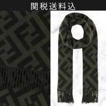 【FENDI】カシミア100％ ジャカード フリンジエッジ マフラー