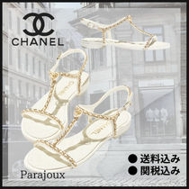 【ゴールドチェーンが目を引く】CHANEL サンダルラムスキン 25C