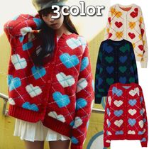 RONRON★韓国★HEART ARGYLE HEAVY KNIT OVER FIT CARDIGAN