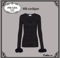 ♢ファー付袖が可愛い【PRADA】Silk cardigan