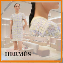 【上品なシルエット】HERMES プリント ストレートドレス