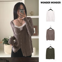 【WONDER WONDER】Holdin Cable Square Neck Button Knit CD