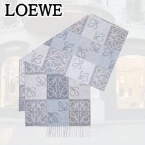 LOEWE*クラシカルなデザイン*チェッカーボード ブルー マフラー