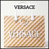 【VERSACE】アップリケ レザー縁取り コットントートバッグ