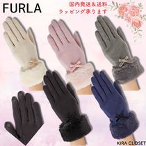 すぐ届く スマホ操作可能 【FURLA】フェイクファー リボン 手袋