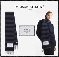 ★MAISON KITSUNE★ BABY ALPACA STRIPED SCARF マフラー 青x黒