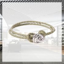 【BOTTEGA VENETA】Leather-trimmed sterling silver bracelet