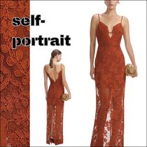 【self-portrait】ロング ドレス レース 花柄 ブラウン