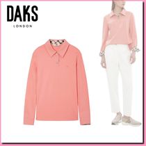 ■DAKS ピンク チェック配色 長袖 カラーTシャツ