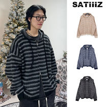 【SATIIIZ】Luca Stripe Knit Hood Zip-Up