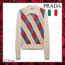 直営店●PRADA●アーガイルニットウールポロシャツ