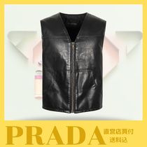 新作☆【PRADA】ロゴ入り レザー ウエストコート（ブラック）