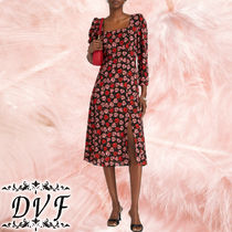 DVF★クレープ ミディワンピース プリント入り