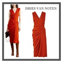 【DRIES VAN NOTEN】ギャザー入りウールツイルミディドレス