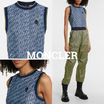 新作*MONCLER*ストレッチ素材 スポーツトップス ロゴ入 ブルー