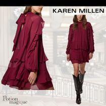 ★Karen Millen★ドラマフリル ジョーゼット織りミニドレス