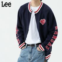 ★LEE★ Round neck color combination zip-up cardigan navy