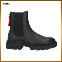 【DIESEL】チャンキーブーツ レザー 無地 ロゴ ラウンドトゥ