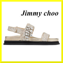 Jimmy choo☆関税込☆クリスタル装飾グリッターフラットサンダル