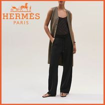 HERMES 25SS レディース ロング ベスト ジレ ディアスキン 茶色