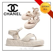 新作 25C★国内配送♪【CHANEL】サンダル ラムスキン グレー