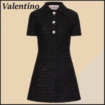 Valentino Outlet レディース ドレス ミニ ツイード ブラック 黒