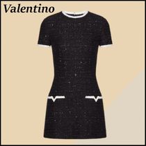 Valentino Outlet レディース ドレス ミニ ツイード ブラック 黒