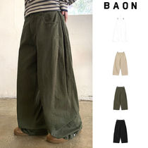 【BAON】Ruleco snap button side pin tuck wide cotton pants