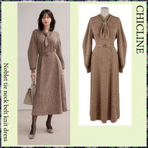 【CHICLINE】ノーブレットタイネックニットワンピース (Dress)★