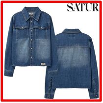 ☆韓国の人気☆【SATUR】☆(W) Washed Denim Shir.t☆